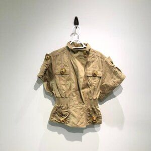 Balmain Tan Bomber Jacket with Gold Accents